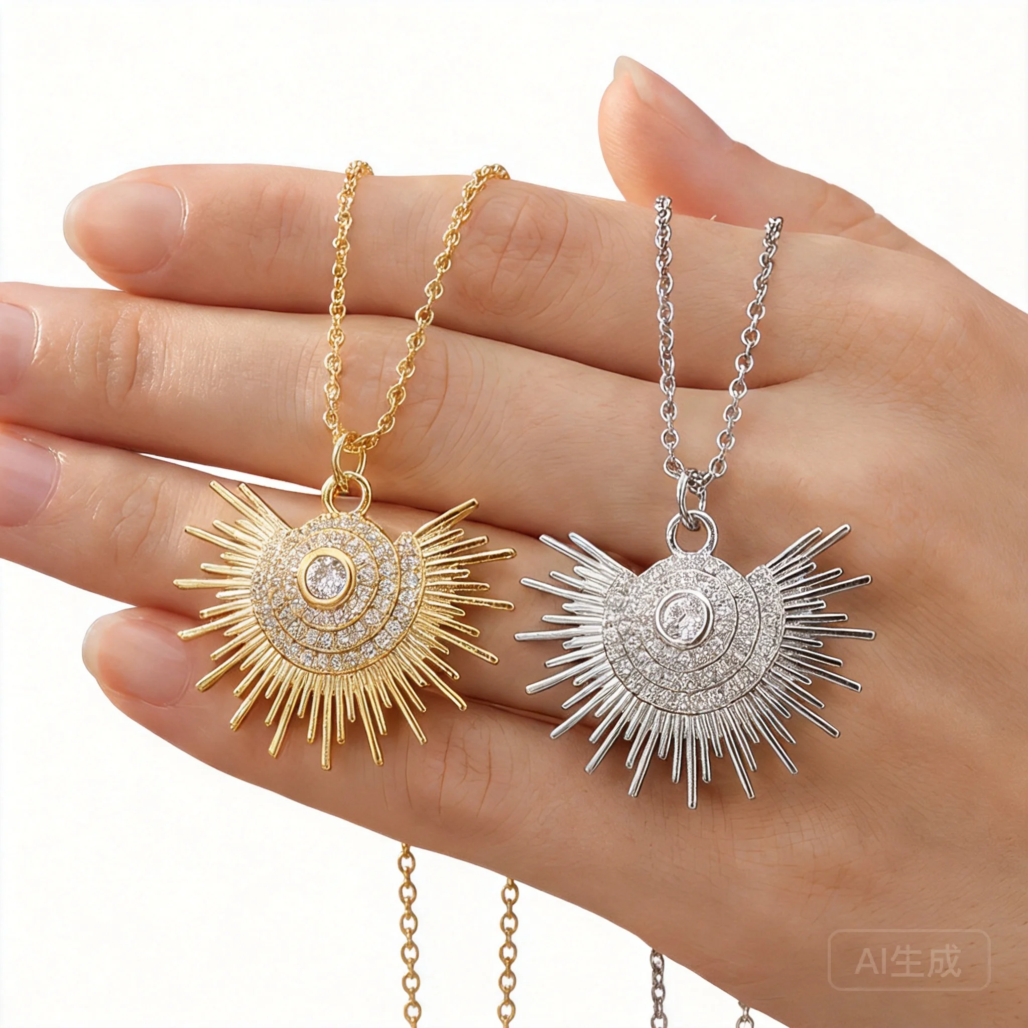 幸運の邪眼サンバーストペンダントネックレス-18k-ゴールド-シルバーメッキ-光沢のあるジルコン象嵌鎖骨チェーン-インファッション-幸運の祝福