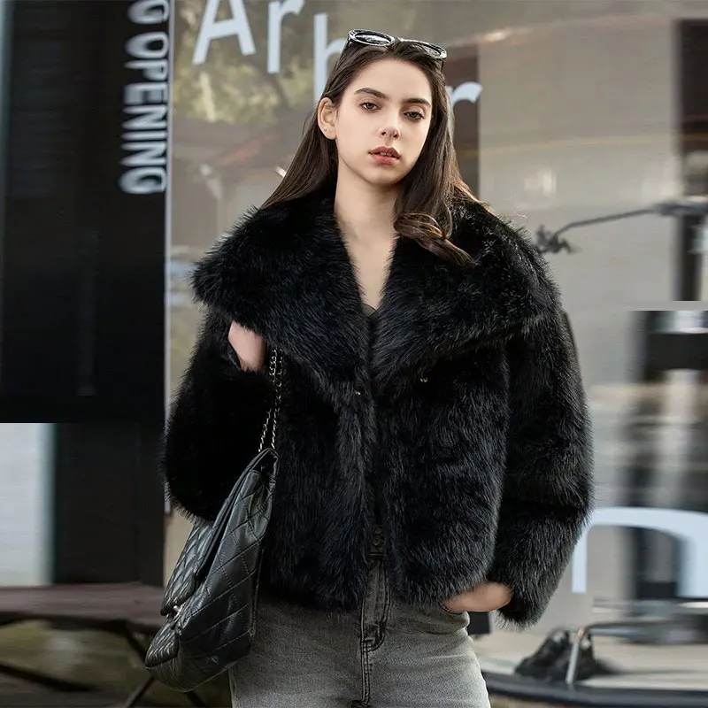 Manteau en fausse fourrure pour femmes, nouveau hiver à la mode, revers ample, manches longues, fourrure et fourrure comme un Style élégant, 2025