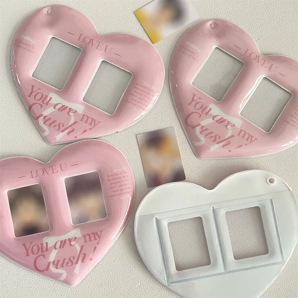 حافظة بطاقات وردية محمولة بشبكة مزدوجة على شكل قلب وحامل بطاقات الصور وحقيبة سلسلة مفاتيح وغطاء حماية للصور