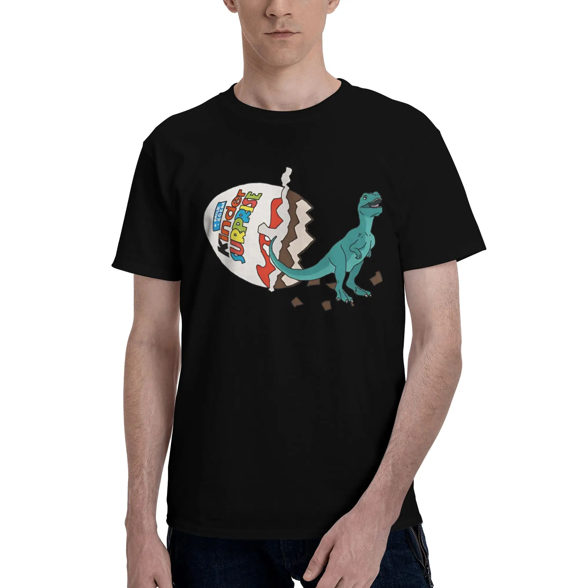 Dino Surprise Men's T Shirt Kinder Egg Cool Tee Shirt Short Sleeve Round Collar Pure Cotton Original Clothes T-Shirt
