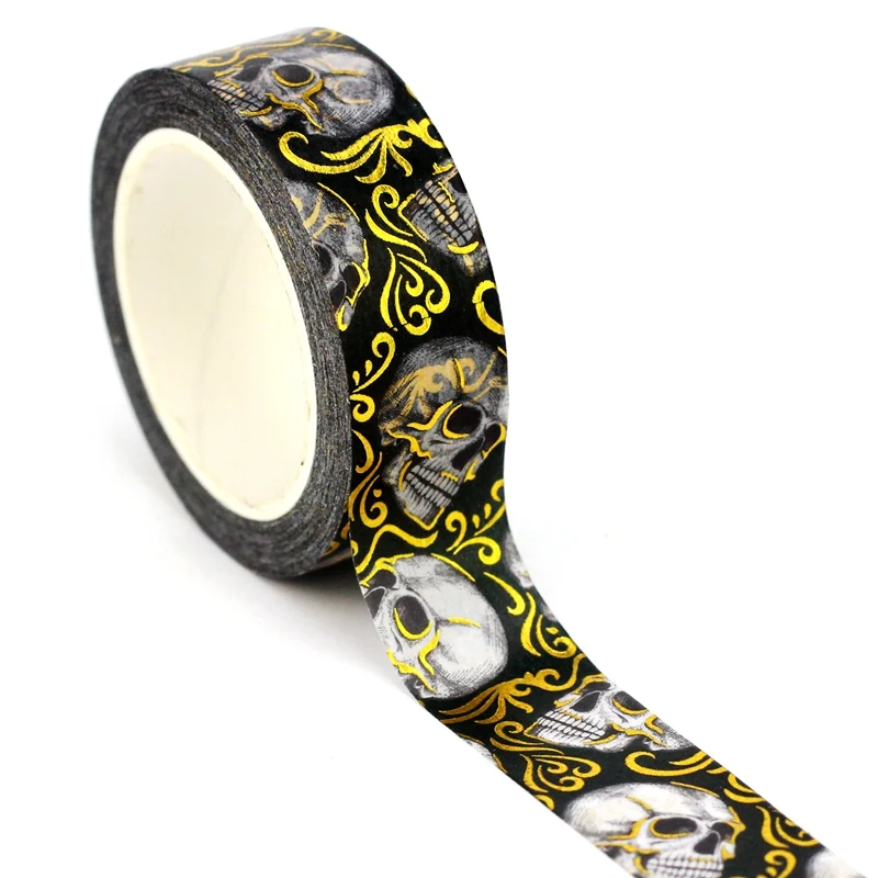 1PC 10M Decorative Gold Foil Skull Halloween Washi Tape Kawaii Scrapbooking Diary Adhesive Masking Tape Journaling Stationery