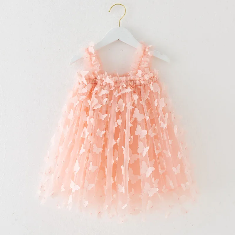 MERI AMMI-Vestido borboleta sem mangas para meninas, roupas infantis, roupas de festa de aniversário, floral, até o joelho, malha infantil, 1 a 10 anos