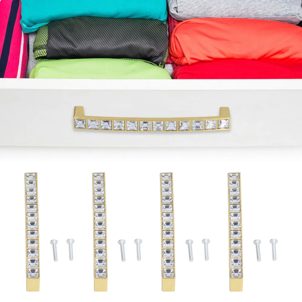 4pcs Modern Zinc Alloy Cabinet Handles Hole Pitch 128mm Easy Install Drawer Dresser Pulls Double Hole Handles Kitchen