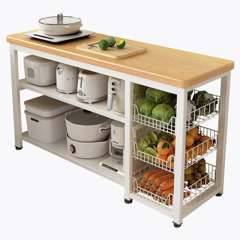 

Kitchen Rack Multifunctional Vegetable Basket Cutting Table Microwave Oven Pot Storage Rack Side Cabinet Multi-layer Table