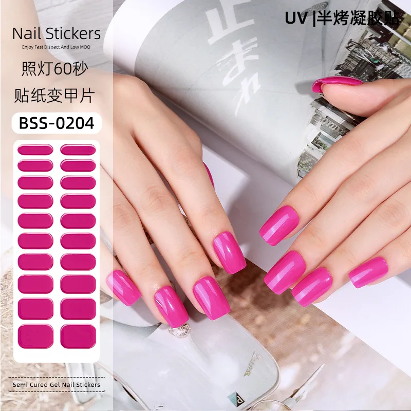 20Tips Semi Cured Makaron Solid Color Nail Decals Manicure Decor for UV LED Lamp Fashion Gel Nail Sticker Nail Art Decorations