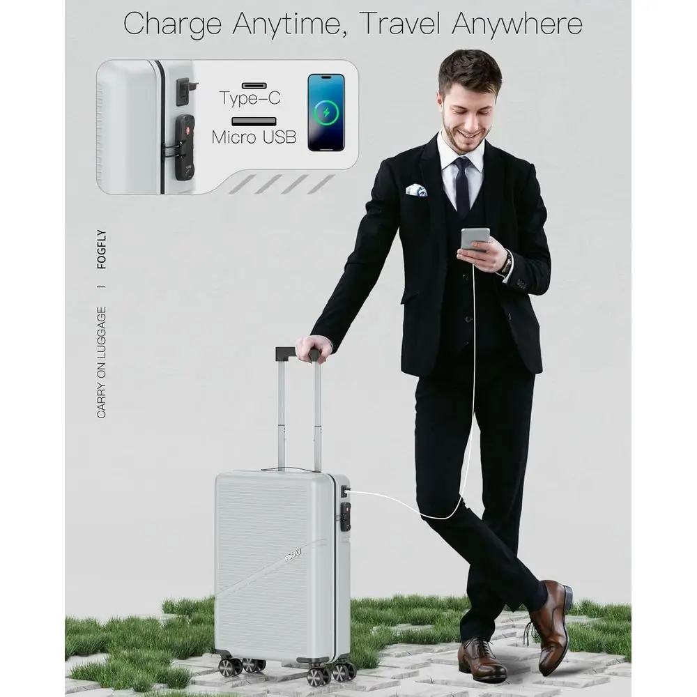 20 Inch Lightweight Hardshell Spinner Suitcase with TSA Lock, USB Port for Travel