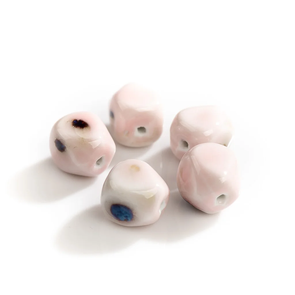 15#5pcs Pottery Pink  Irregular DIY Abstract Bead Jewelry Part For Necklace Ceramic Beads Wholesale For Bracelets  #XN132
