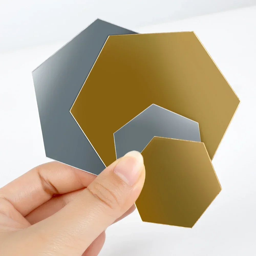 1/100x Hexagon Mirror Stickers Self-adhesive Mini Mirror Solid Paster Home Bedroom Art Decoration Gold Silver Red Black Decals