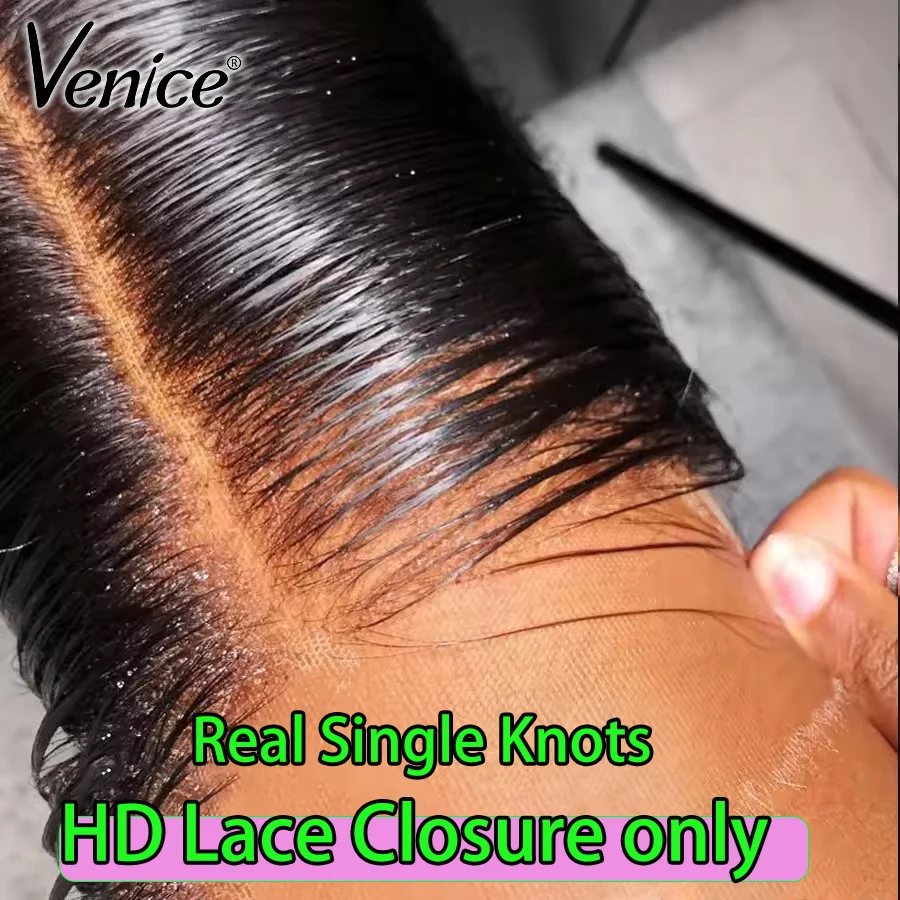 Venice Real Single Knots 2x6 HD Lace Closure Straight Human Hair Body Wave Deep Part Bye-Bye Knots 5x5 Real HD Lace Closure Only