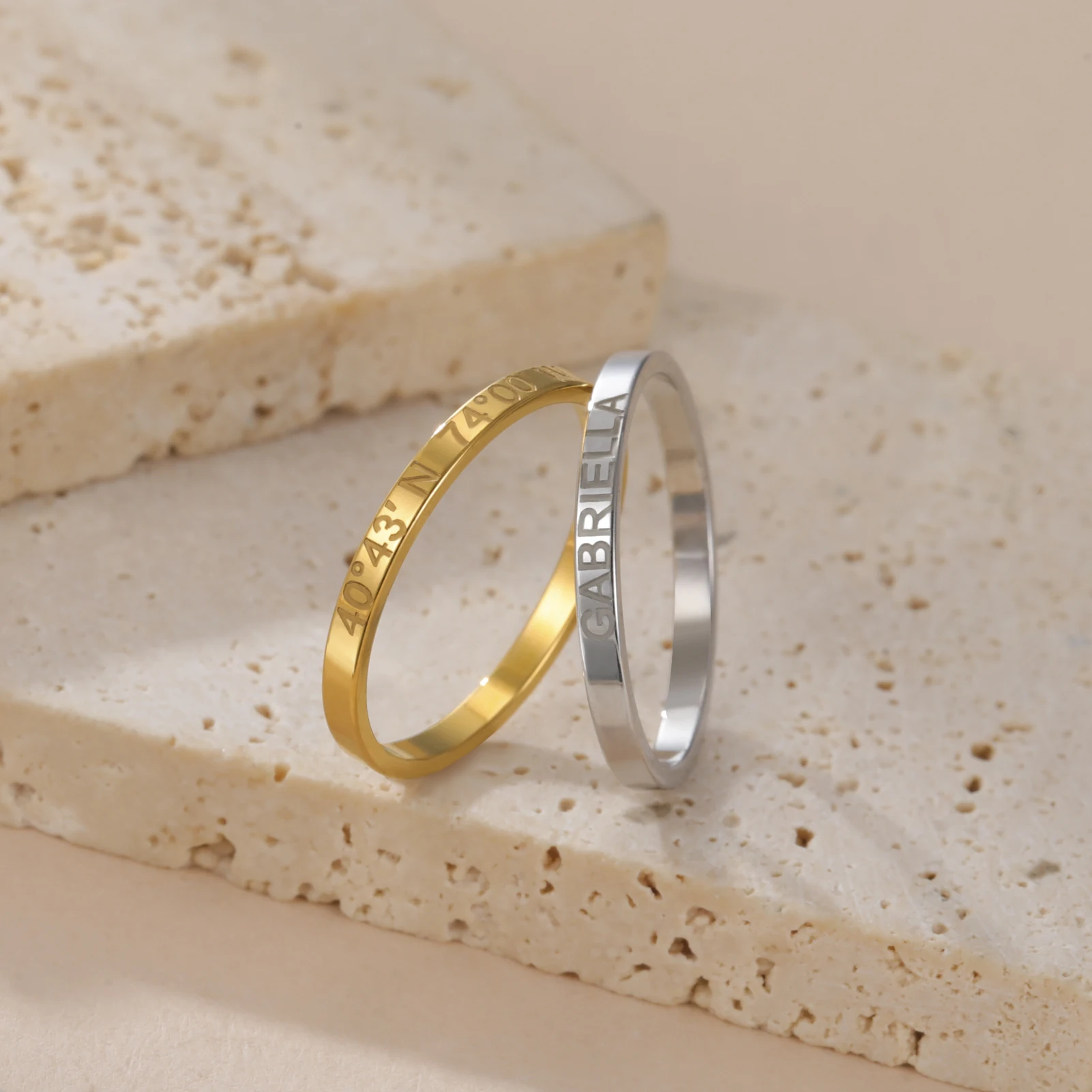 Lemegeton Bague avec nom personnalisé pour Couples, anneau empilable en acier inoxydable, nom gravé, cadeaux personnalisés pour la fête des pères, 2/3/6mm