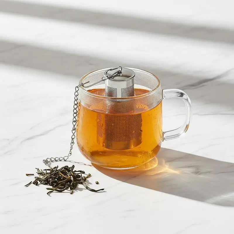 Stainless Steel Tea Filter Food Grade Reusable Tea Strainer With Hanging Chain for Teapot Mug Loose Leaf Tea