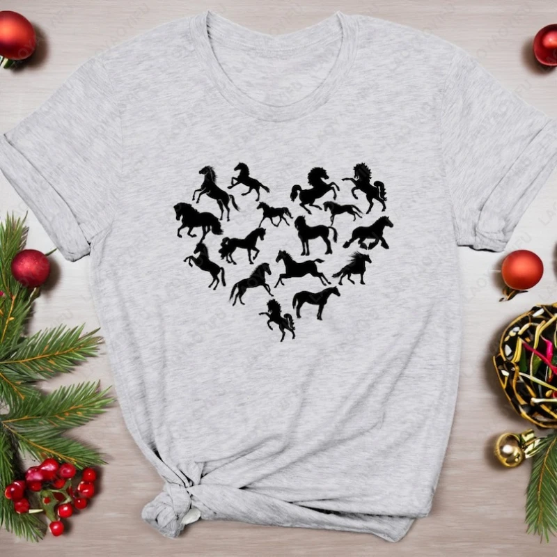 Horse Heart Equestrian Silhouette Lover Tops Gifts Creative Trending Cool All Match Tees Men Women High Quality Cotton Tshirt