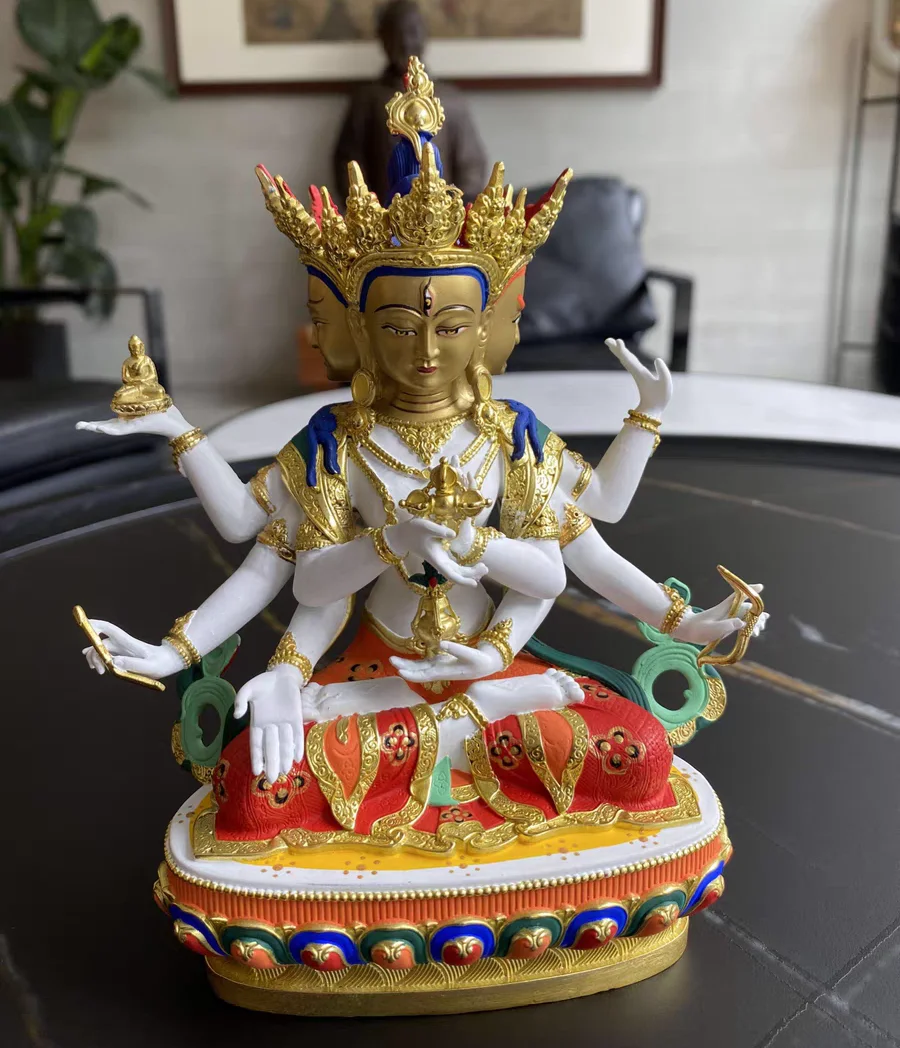 Nepal High grade Buddha statue HOME efficacious color Paint Namgyalma ZUN SHENG FO MU Gold-plated  brass statue