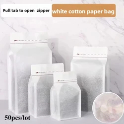 50pcs Heat Sealed Recyable White Rice Paper Valved Coffee Beans Tea Powder Food Storage Bag