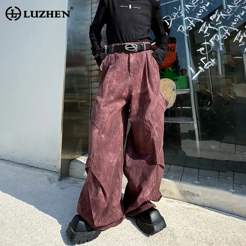 

LUZHEN 2024 Fashion Original Big Pockets Decorate Design Straight Casual Pants Men Trendy Baggy Tie-dyed Trousers Autumn LZ5207