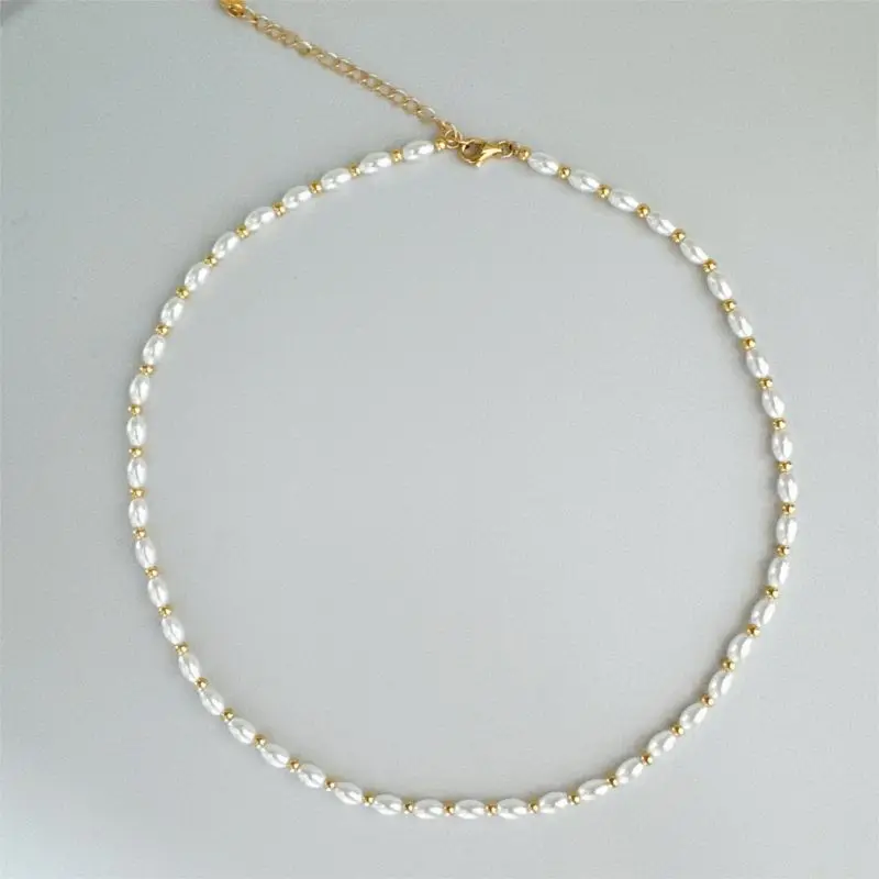 Carline topsale Minimalist 925 Sterling Silver Gold Beads Shell Rice Pearl Chain Nickel FreeNecklace 18K Gold Plated Jewelry