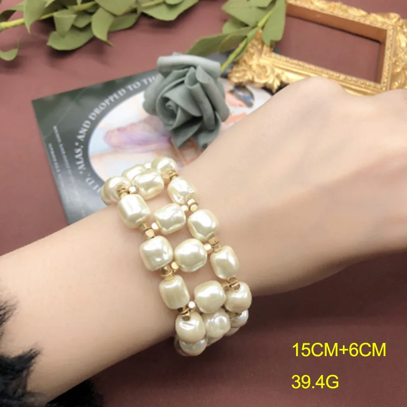Vintage Alien Pearl Necklace and Bracelet Set Woven Pearl Collarbone Jewelry Clothing Accessories Birthday Gifts for Women