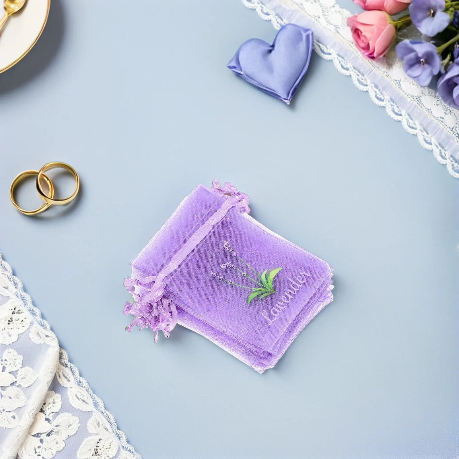 30Pcs Lavender Sachet Bags Drawstring Mesh Empty 3.54x2.75x0.04 Aromatherapy Fragrance Sachet Wardrobe Storage Wedding Favor