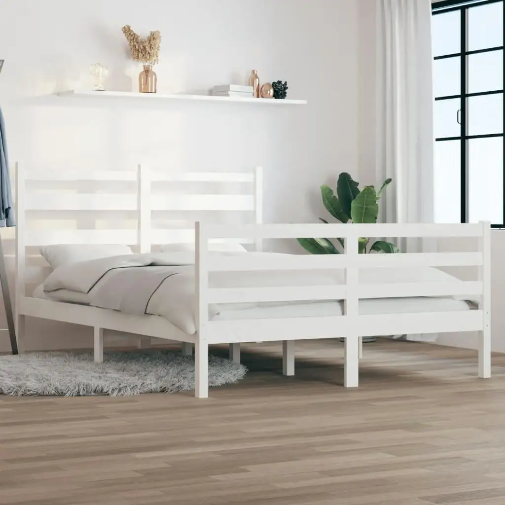 140x200 cm Solid Wood Pine Bed Frame - Stylish for White Finish, No Mattress Included