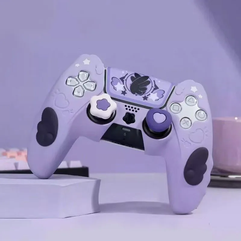 GeekShare PS5-Controller-Gehäuse-Set aus Silikon, niedliche Katze, Daumengriffkappen + PS5-Controller-Shell-Abdeckung + Aufkleber für Sony