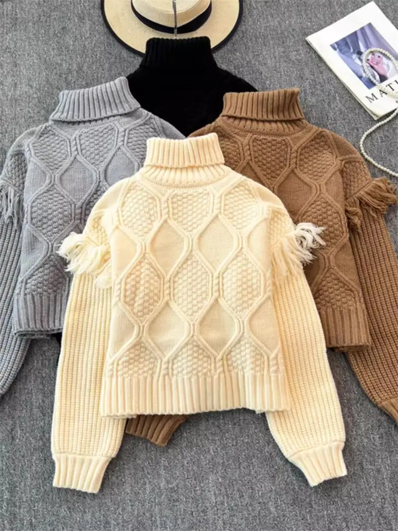 

High Neck Sweater Women Loose Pullover Plush Thickening 2024 New Popular Autumn And Winter Fashion Twists Bottoming Shirt K2151