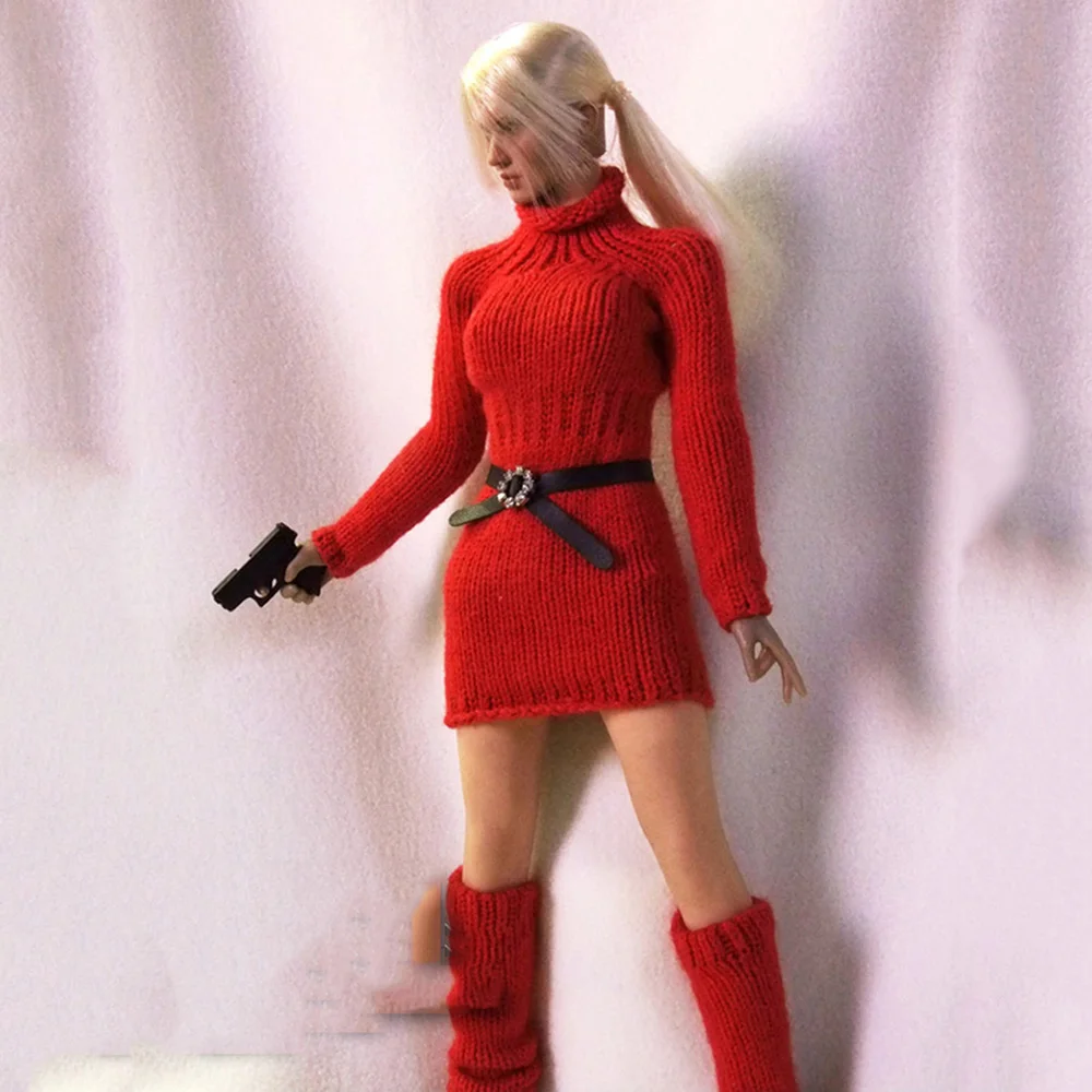 

1/6 Scale Women's Dress Killer Christmas Knitting Lady Killer Red Skirt Cap Clothes Set Shoes Model for 12 inches Action Figure