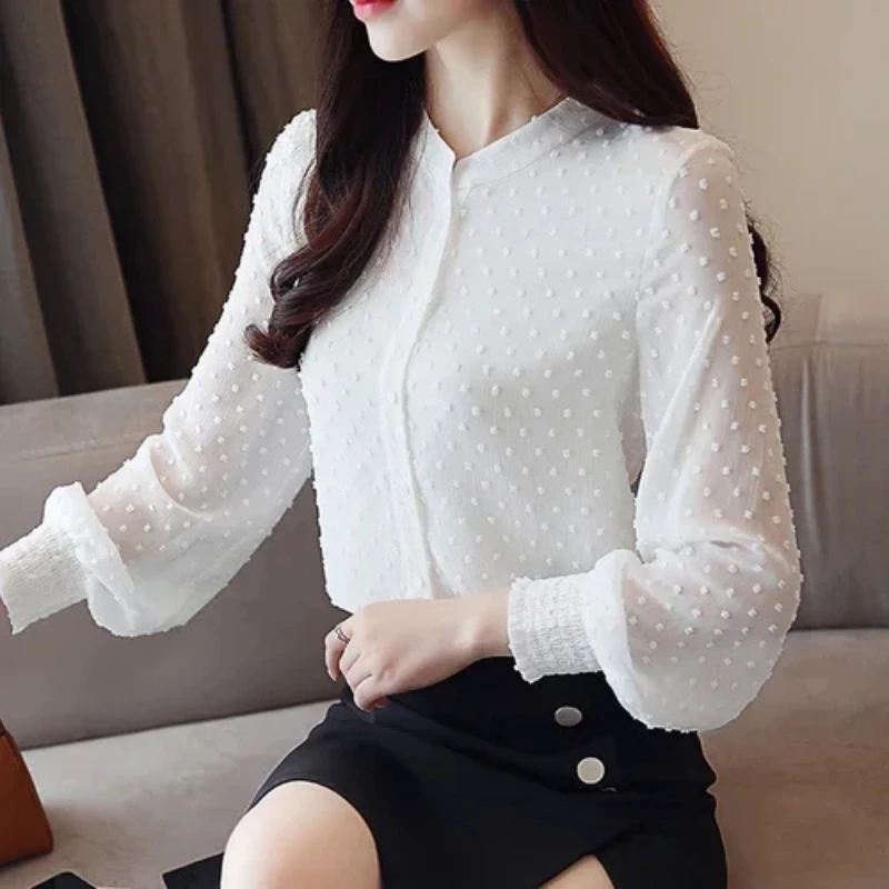 Fashion Women Blouses Spring Long Sleeve White Shirts Office Lady Elegant Tops Chiffon Clothing