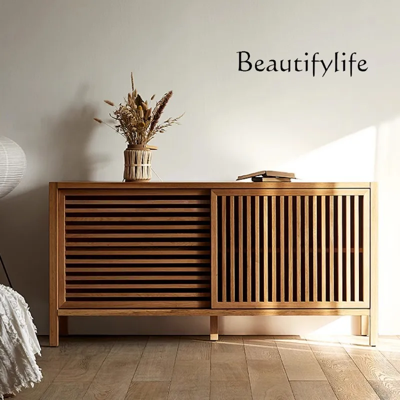 Japanese-Style Solid Wood Storage Cabinet Modern Minimalist Nordic Designer Household Log Grille Storage Cabinet