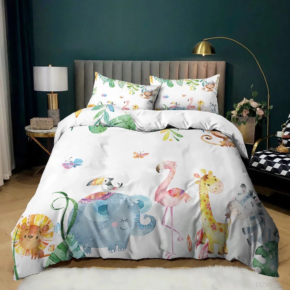 Animal Duvet Cover Set Queen Cute African Animal Print Twin Bedding Set Microfiber Colorful Jungle Animals Zoo Party Quilt Cover