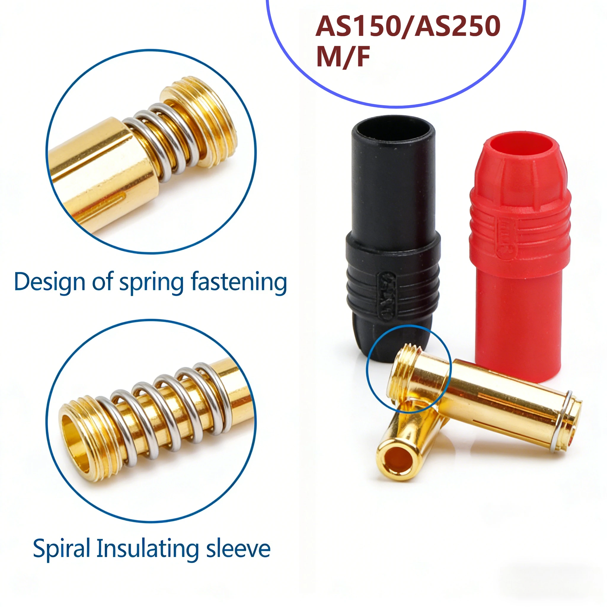 Позолоченный высокотоковый ESC-разъем AS250 60A XT150 для авиамоделей, штекер-банан (папа) и гнездо (мама), тестовый штекер и гнездо AS150