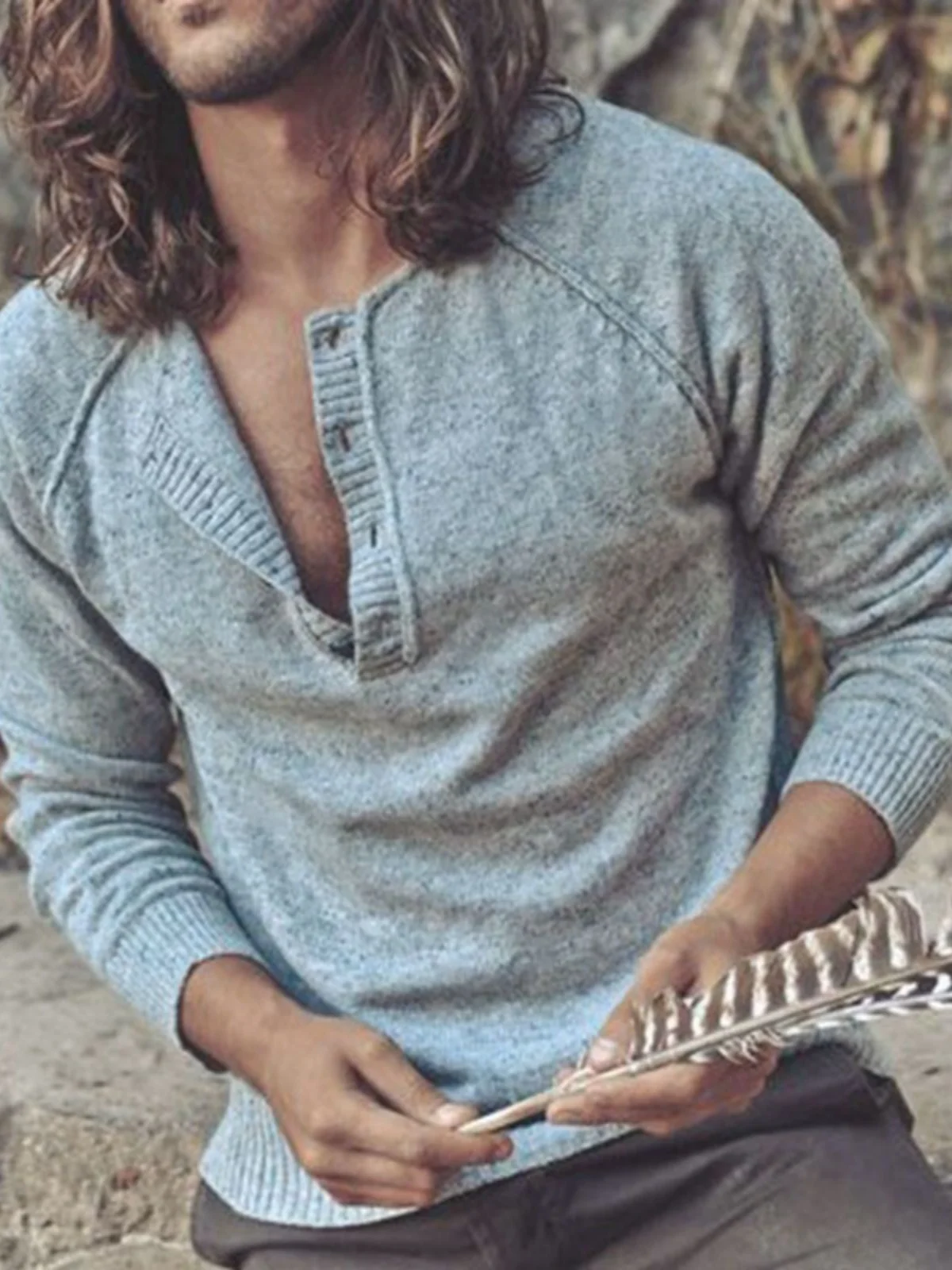 

Men's Long Sleeve Raglan Sweater 2023 Shoulder-Connected Base Layer Knitwear V-Neck Casual Straight Fit Spring Autumn Wear