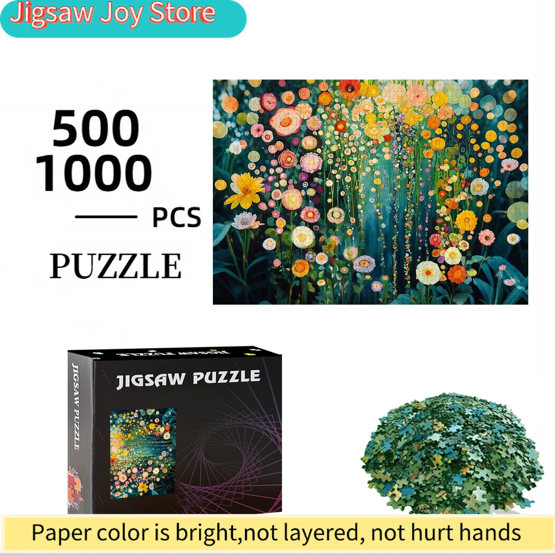500pcs or 1000pcs Flower & Puzzle Pieces Suitable for Family - Portable Intermediate Challenge Brain with Flower-Themed Box -