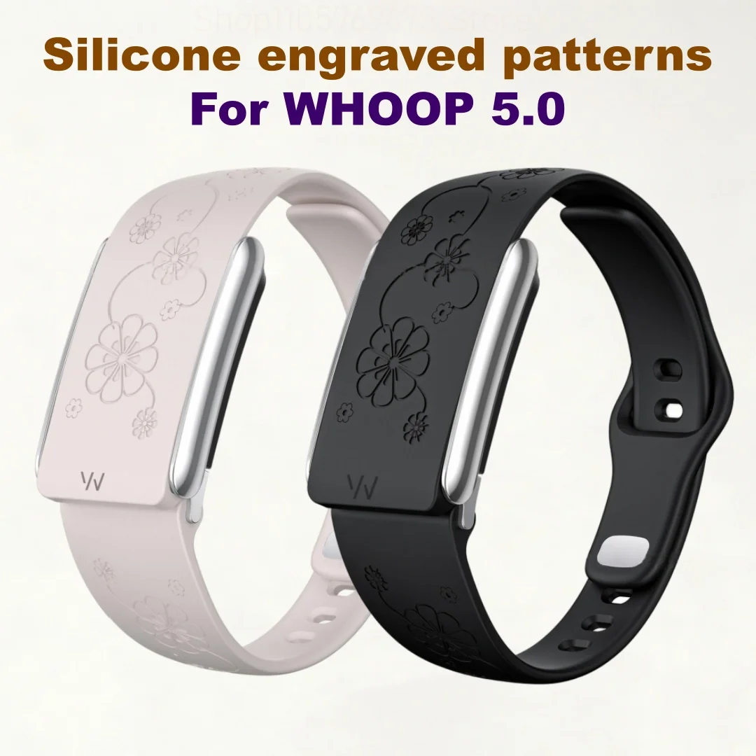 Waist Curved Floral Engraved Soft Silicone Replacement Strap For WHOOP 5.0 Adjustable Breathable Sport Band For Daily Workout