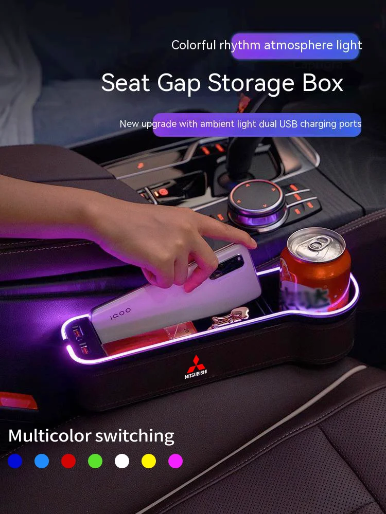 

Car USB Charging Colour Light Seat Storage Case Seat Gap Box For Mitsubishi Outlander Pajero Asx Lancer EX Evolution X Ralliart