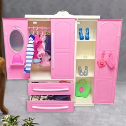 Barbies Doll Open Wardrobe Closet Birthday Furniture 1/6 For 30Cm Doll Clothes Accessories Dollhouse Toy Girl Birthday Gift