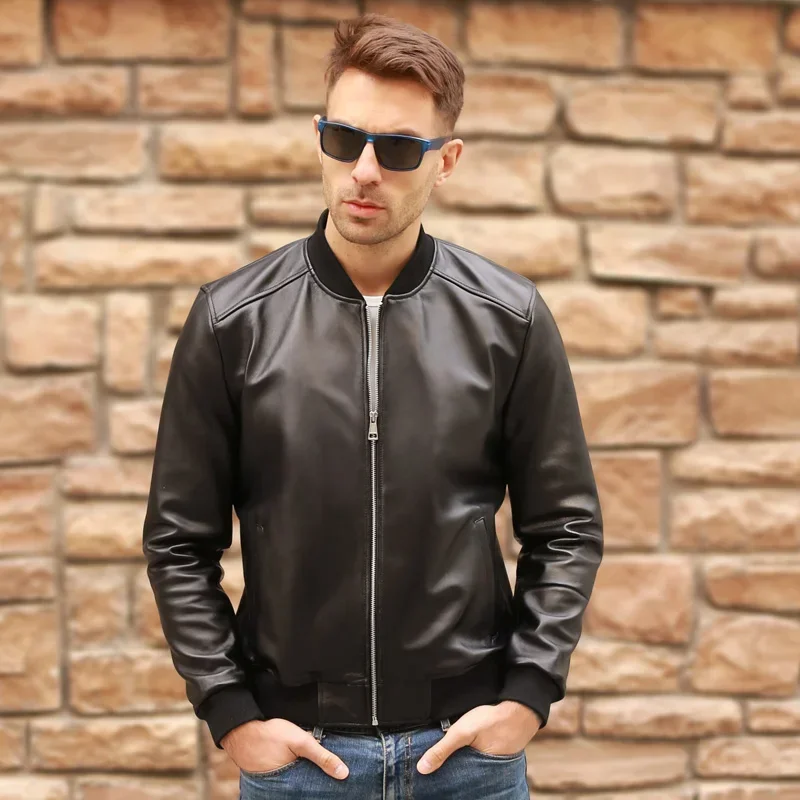 Free shipping.шевро кожа Brand classic man genuine leather coat,sheepskin top gun jacket.plus size,casual bomber pilot cloth