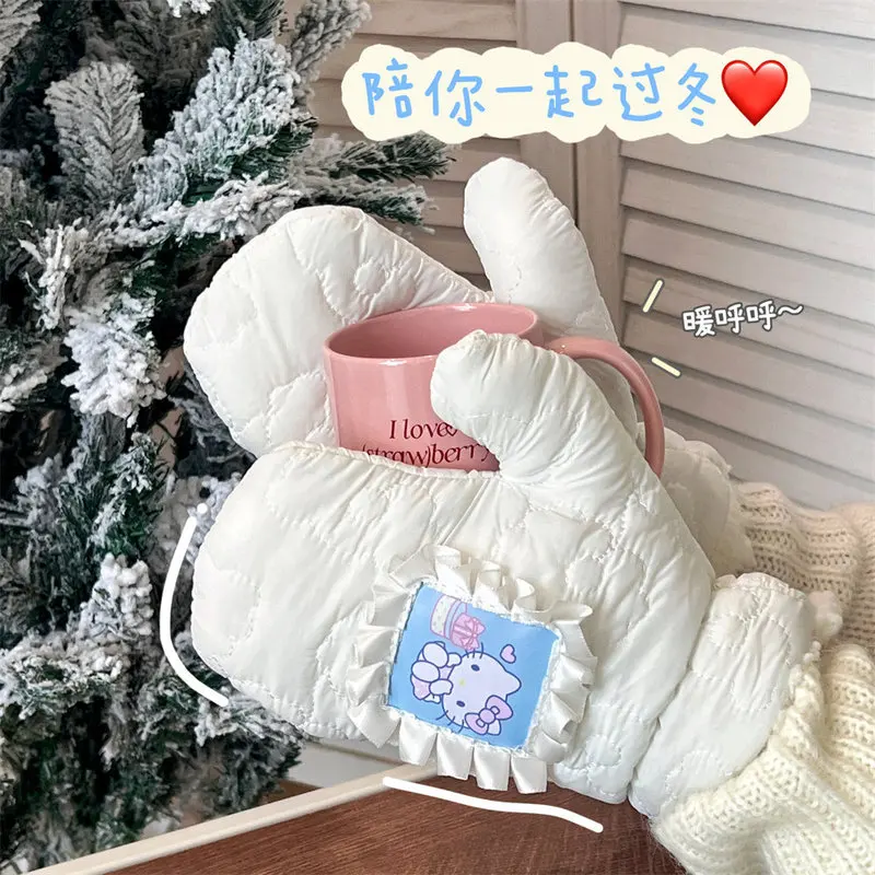 New Hot Hello Kitty Warm Thick Plush Waterproof Gloves Winter Snow Gloves Woman Cotton Thickening Cycling Driving Skiing Gloves