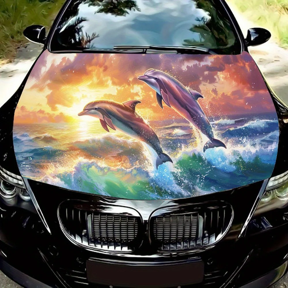

Agile Dolphin Car Vinyl Wrap, PVC Waterproof Car Hood Sticker, Self-Adhesive Scratch-Resistant Stickers for Engine Cover, Car De