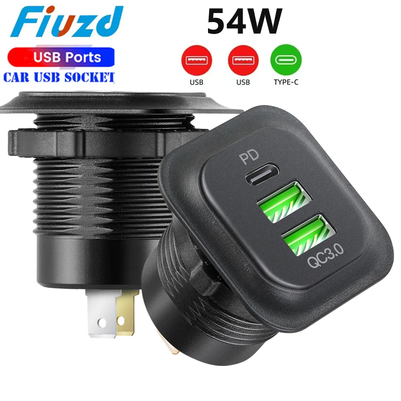 

QC 3.0 and TYPE C USB Fast Car Charger Socket 12V/24V with LED Auto Car Quckly Charge Adapter Power Outlet