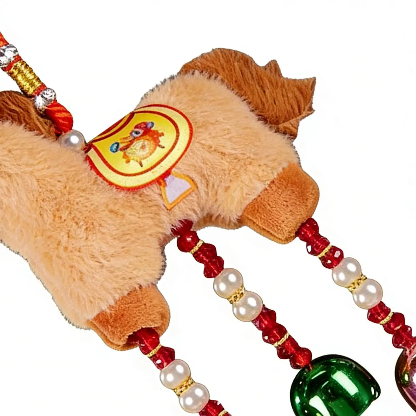 دمية حصان محشوة حمراء قابلة للتعليق مع جرس، دمية حصان قطيفة 2026 لغرفة المعيشة، للمهرجانات الربيعية ورأس السنة الجديدة، للباب والنافذة والجدار