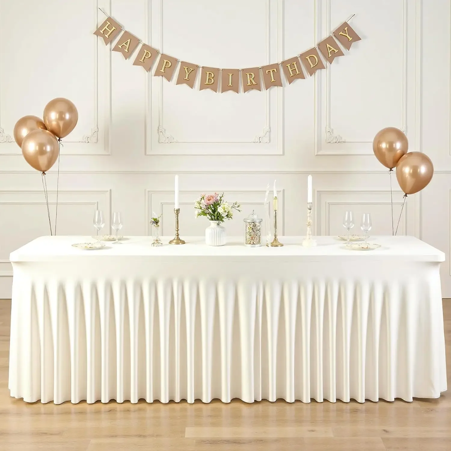 6 Pack Ivory Spandex Tablecloths for Rectangle Tables 8 Foot Ivory Stretch Table Cloth Rectangle 8ft Elastic Fitted Table Cover