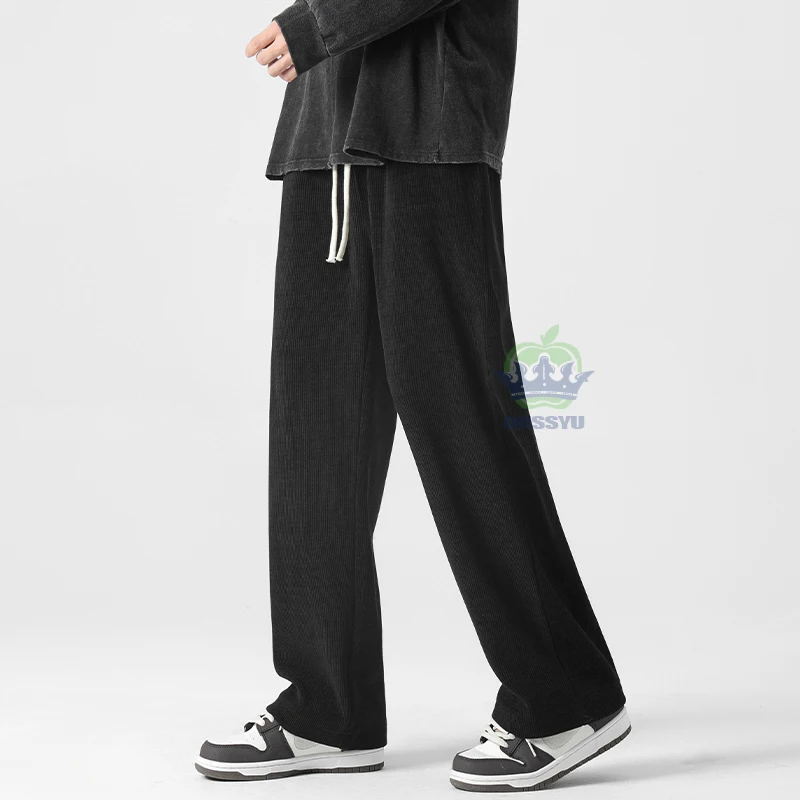 Calças de veludo masculinas de inverno grosso cordão cintura elástica jogging trabalho ins y2k cinza casual coreia bege calças ao ar livre masculino