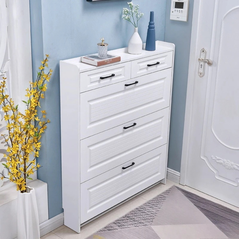 

Household storage at the door of the shoe cabinet, secret cabinet, space-saving white shoe rack