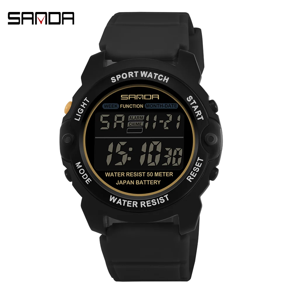 SANDA Fashion Casual Women's Watch Silicone Strap Waterproof LED Lady Digital Wristwatch Date Sport Chronograph Female Clock