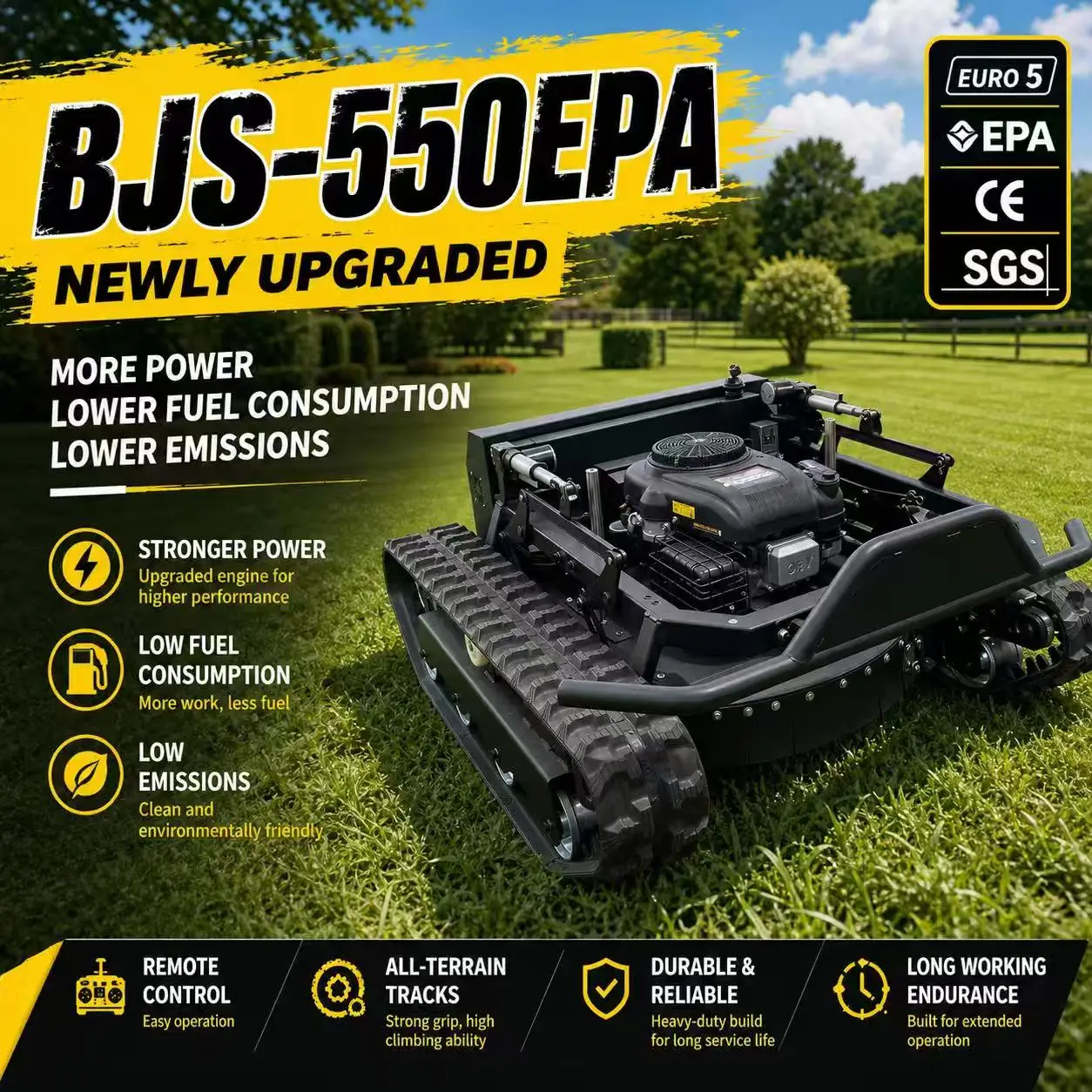Custom MaCE Euro 5 Certified Robotic Lawnmower, Self-Propelled, Remote-Controlled, Fully Automatic, Customizable, Fast Shipping.