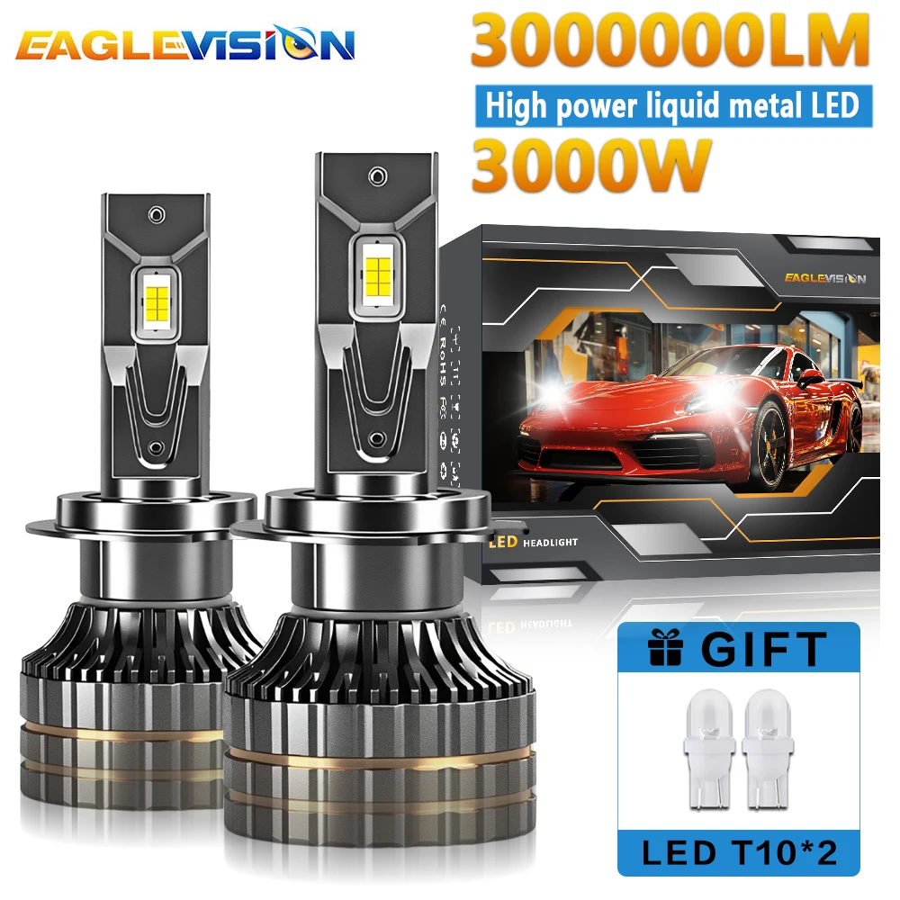EAGLEVISION Led Headlight Lamp Bulb for Cars H4 Turbo Canbus 12v 24v 3000W High Power Lamp HB3 HB4 9012 H1 H4 H7 H11 H13