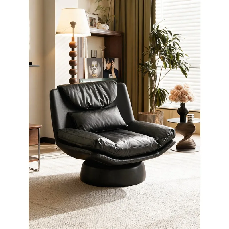 Medieval revolving sofa retro Bauhaus Italian living room balcony designer casual oil wax leather single chair