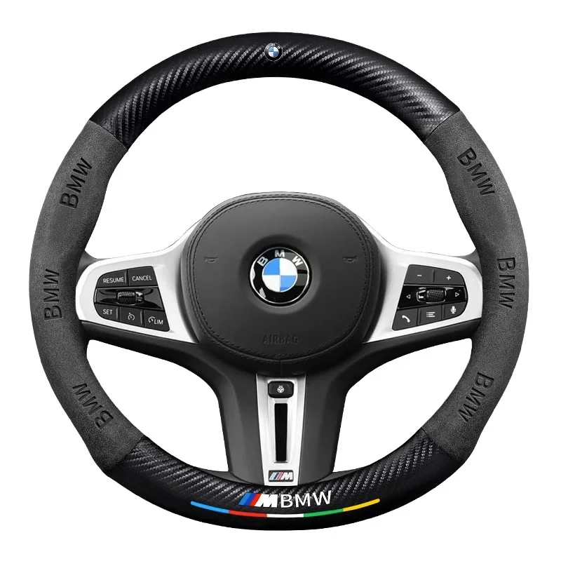 BMW M X1 X3 X4 X5 X6 G20 G30 E39 E46 E87 E90 E92 F10 F15 F25 F30 Carbon fiber Suede Leather Car Steering Wheel Cover Accessories