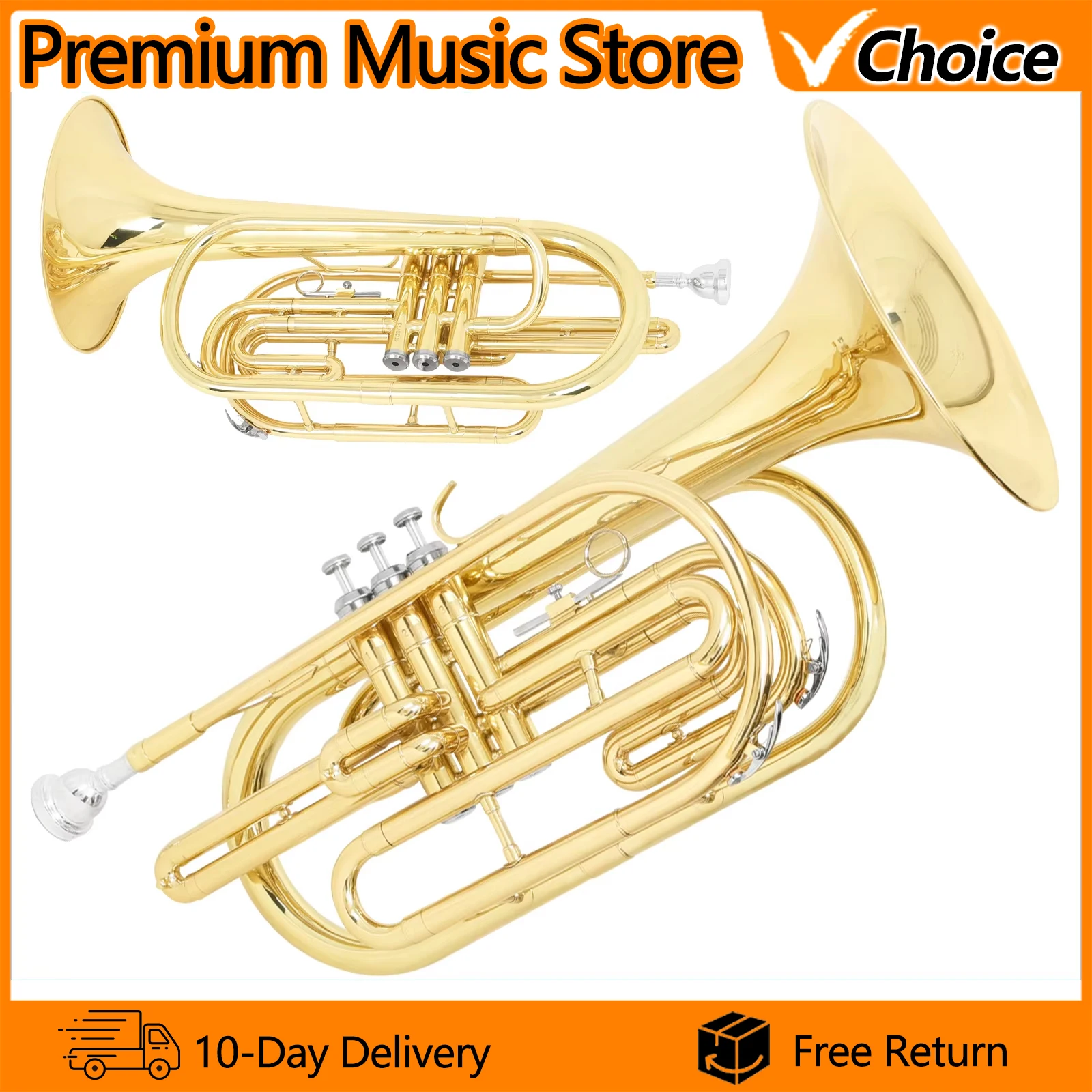 SLADE Marching French Horn Bb Brass Lead-Free Welding Large Bell for Performance with Carrying Bag and Gloves Brass Instrument