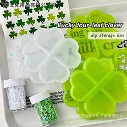 Creative Four-leaf Clover Green / Transparent Storage Box Travel Portable Pill Capsule Containers Girl Sticker Jewelry Organizer
